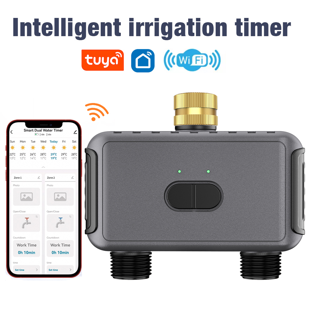 Smart Garden Watering Can - Tuya WiFi ウォータータイマースマート 2 コンセントスプリンクラータイマー庭の散水システム点滴灌漑コントローラ雨遅延プログラマー
