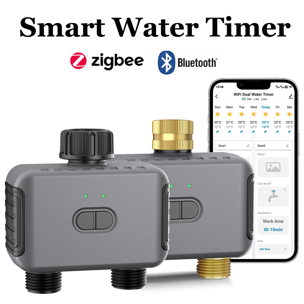 Smart Garden Kitchen - Tuya スマートウォータータイマー Zigbee/BT 自動灌漑コントローラー 2 出口スプリンクラー庭の散水システムサポート