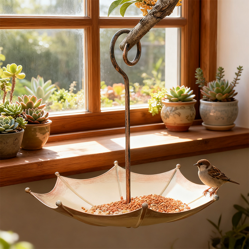 Smart Garden Umbrella - レトロなミニ傘型の鳥の餌箱屋外装飾ペンダント中庭庭園造園装飾ギフト