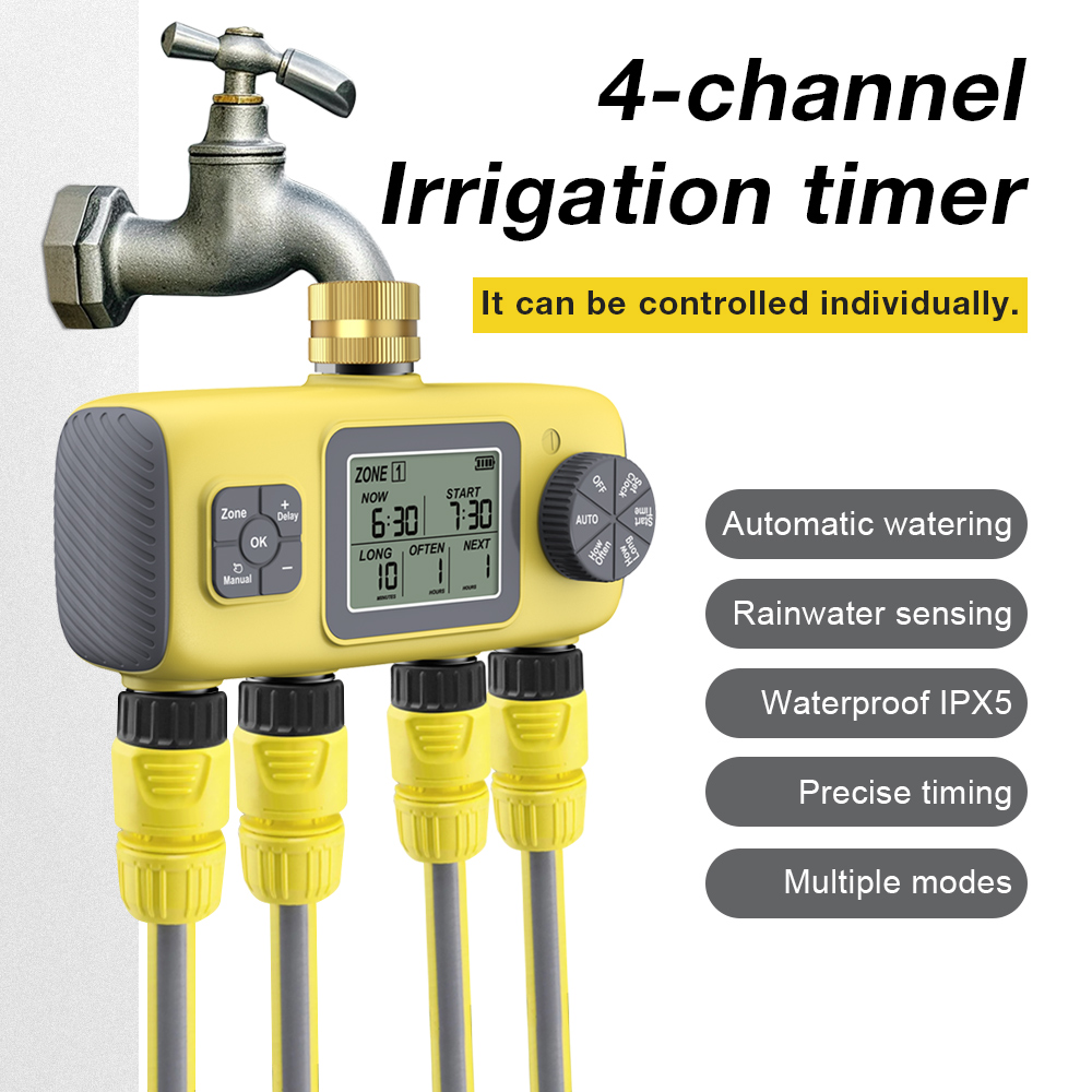 Smart Garden Project - 自動散水システム灌漑タイマー真鍮入口 IPX5 防水雨遅延庭水コントローラ LCD ディスプレイ 2-4-アウトレット