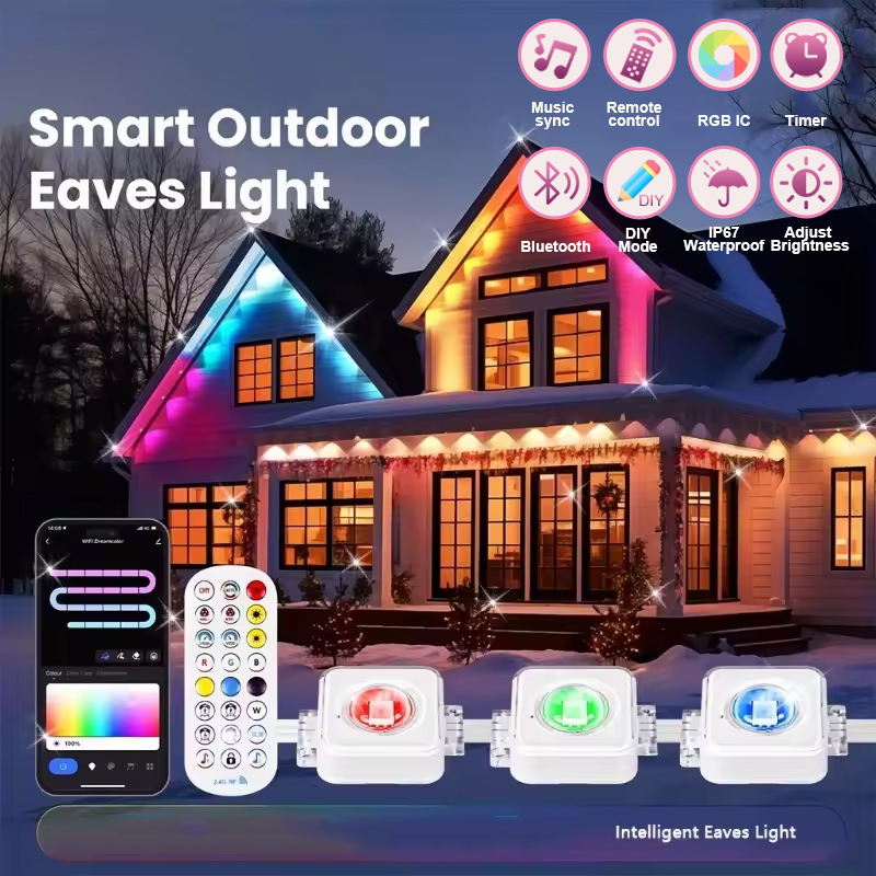 Smart Garden Outdoor - 150フィート 100フィート 50フィート 常設屋外ライト スマートRGBIC屋外ライト 75シーンモード付き