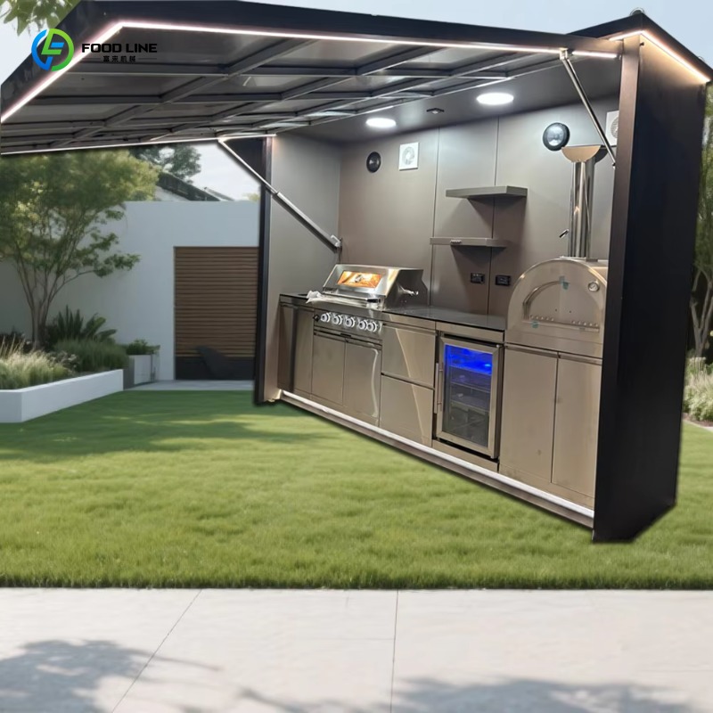 Smart Garden Kitchen - カスタマイズ可能なスマート密閉型屋外キッチンキャビネット（シンク、冷蔵庫、ピザオーブン、スピーカー付き）ガーデンバーBBQ調理用