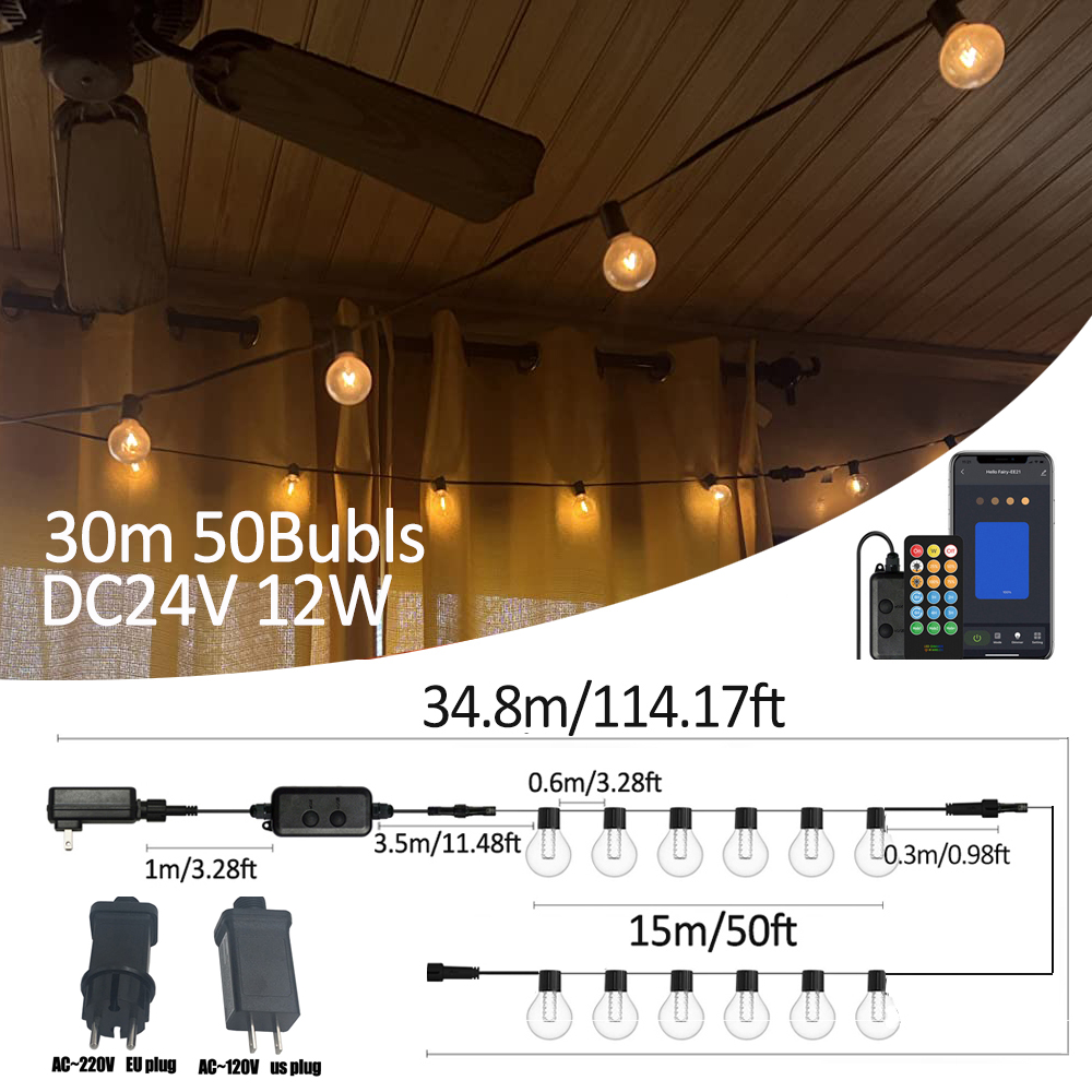 Smart Garden Light Controller - G40スマート屋外DIY LEDストリングライト、リモコン付き電球、パティオ、庭、裏庭、クリスマスデコレーション用