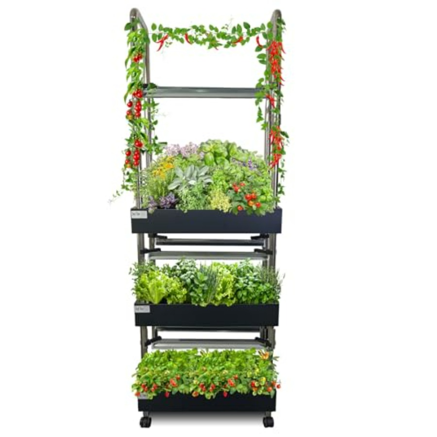 Smart Garden System - 屋内水耕栽培システム：スマートフルスペクトルライト付き垂直庭園、自動水循環、ホワイトアルミフレーム