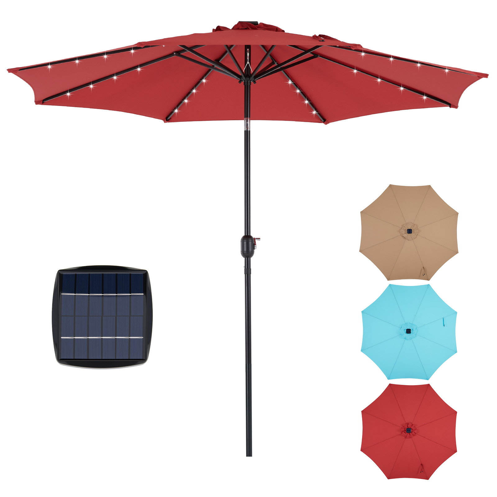 Smart Garden Umbrella - JHK 10フィートソーラーパティオパラソル、32個のLEDライト付き、UV耐性、屋外テーブルパラソル、チルトとクランク付き、裏庭の庭用