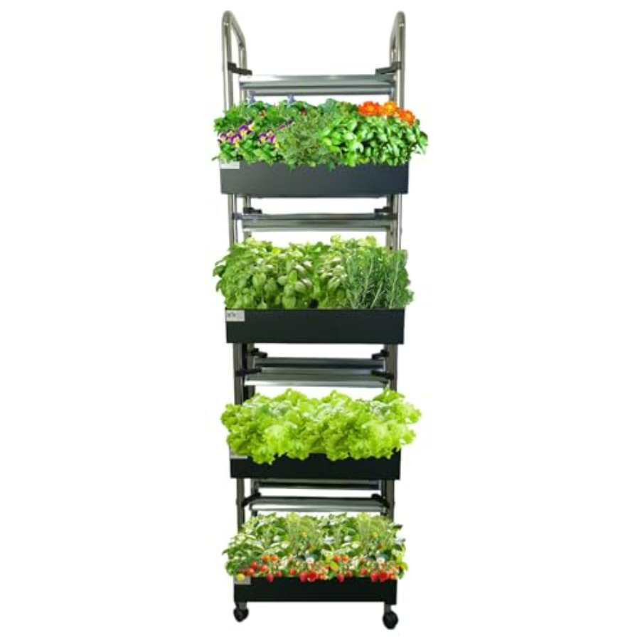 Smart Garden System - 屋内水耕栽培システム：スマートフルスペクトルライト付き垂直庭園、自動水循環、ホワイトアルミフレーム
