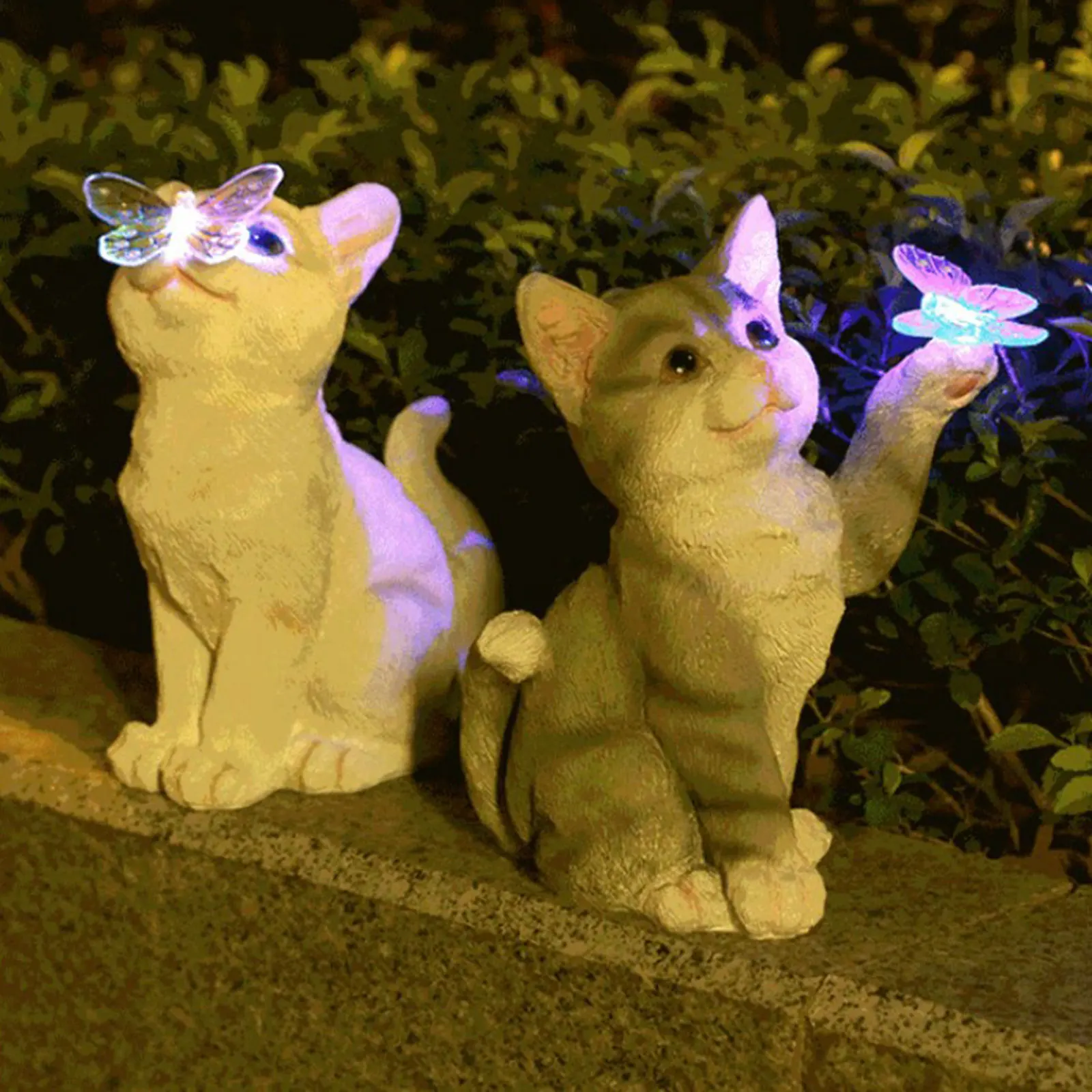 Smart Garden Spotlights - 屋外猫彫刻置物ペンダントガーデン LED ソーラーライトかわいい猫動物像彫刻風景庭用