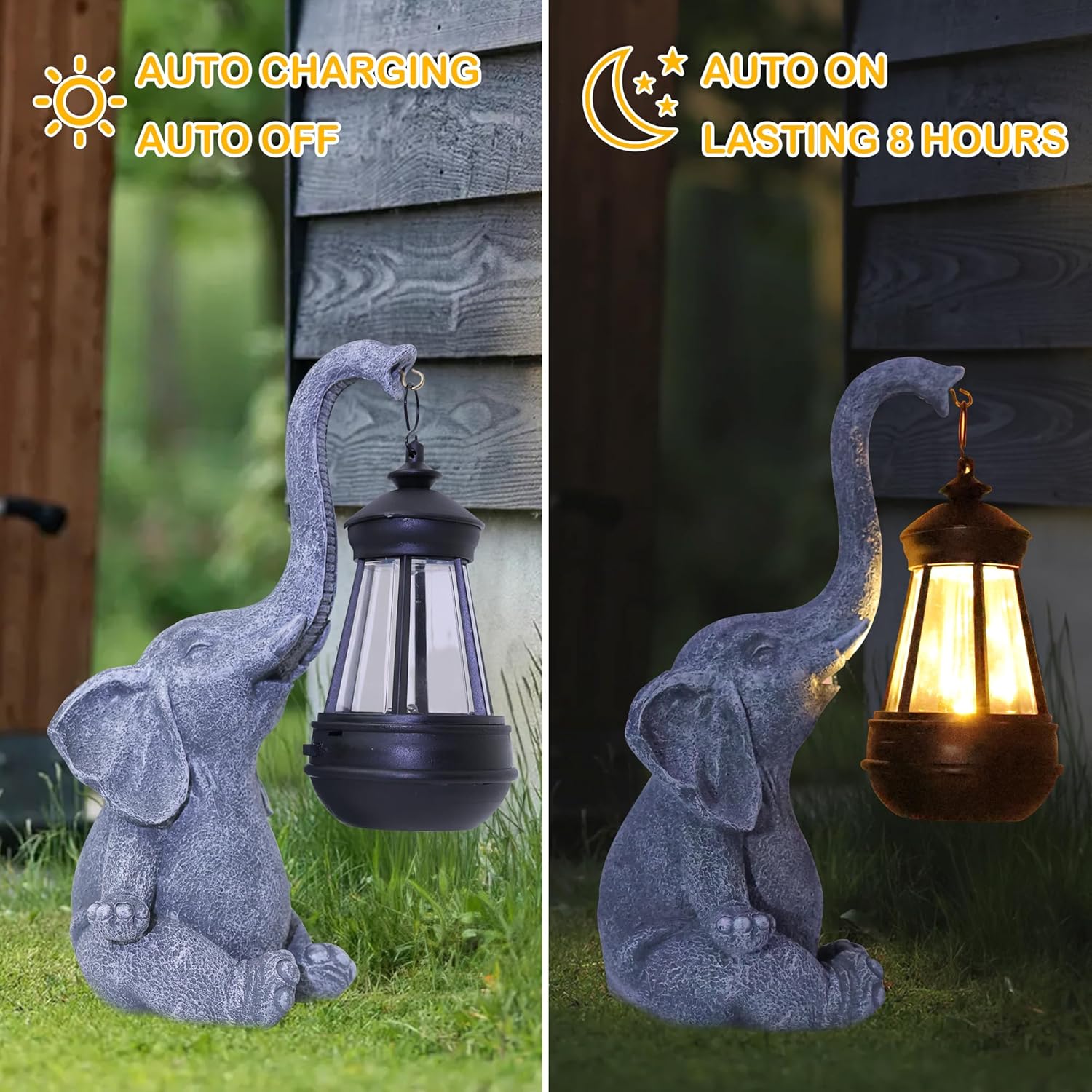 1PC 樹脂製象の庭の置物 ソーラーランタンライト付き かわ - Smart Garden Ornaments のレビューと価格