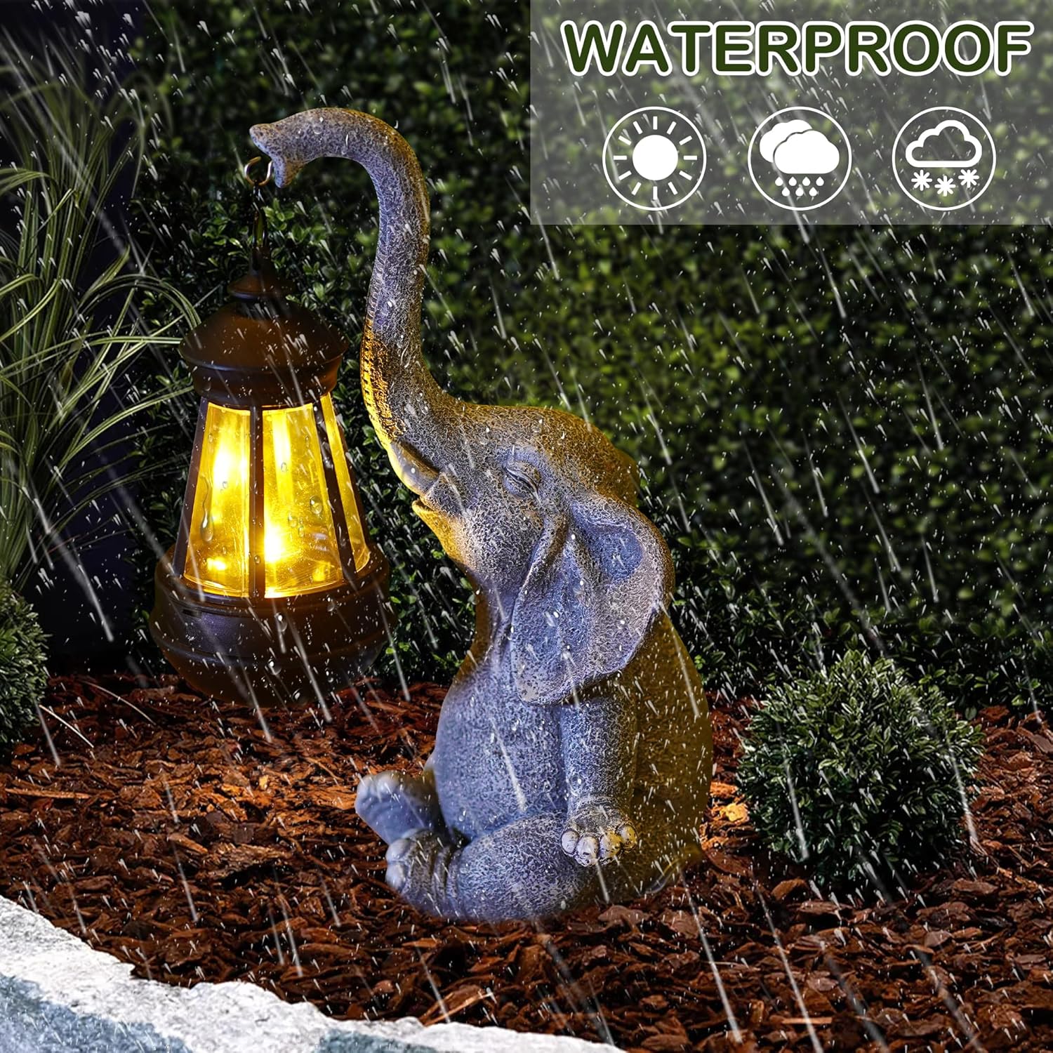 1PC 樹脂製象の庭の置物 ソーラーランタンライト付き かわ - Smart Garden Ornaments のレビューと価格
