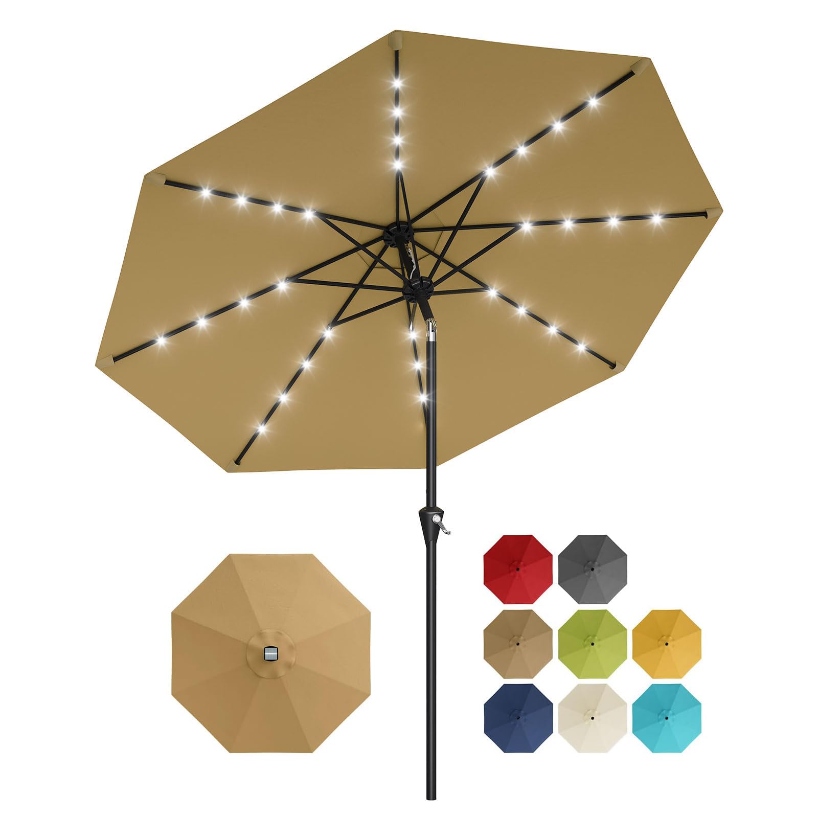 10フィートソーラー式パティオ傘、32個のLEDライト付き、 - Smart Garden Umbrella のレビューと価格