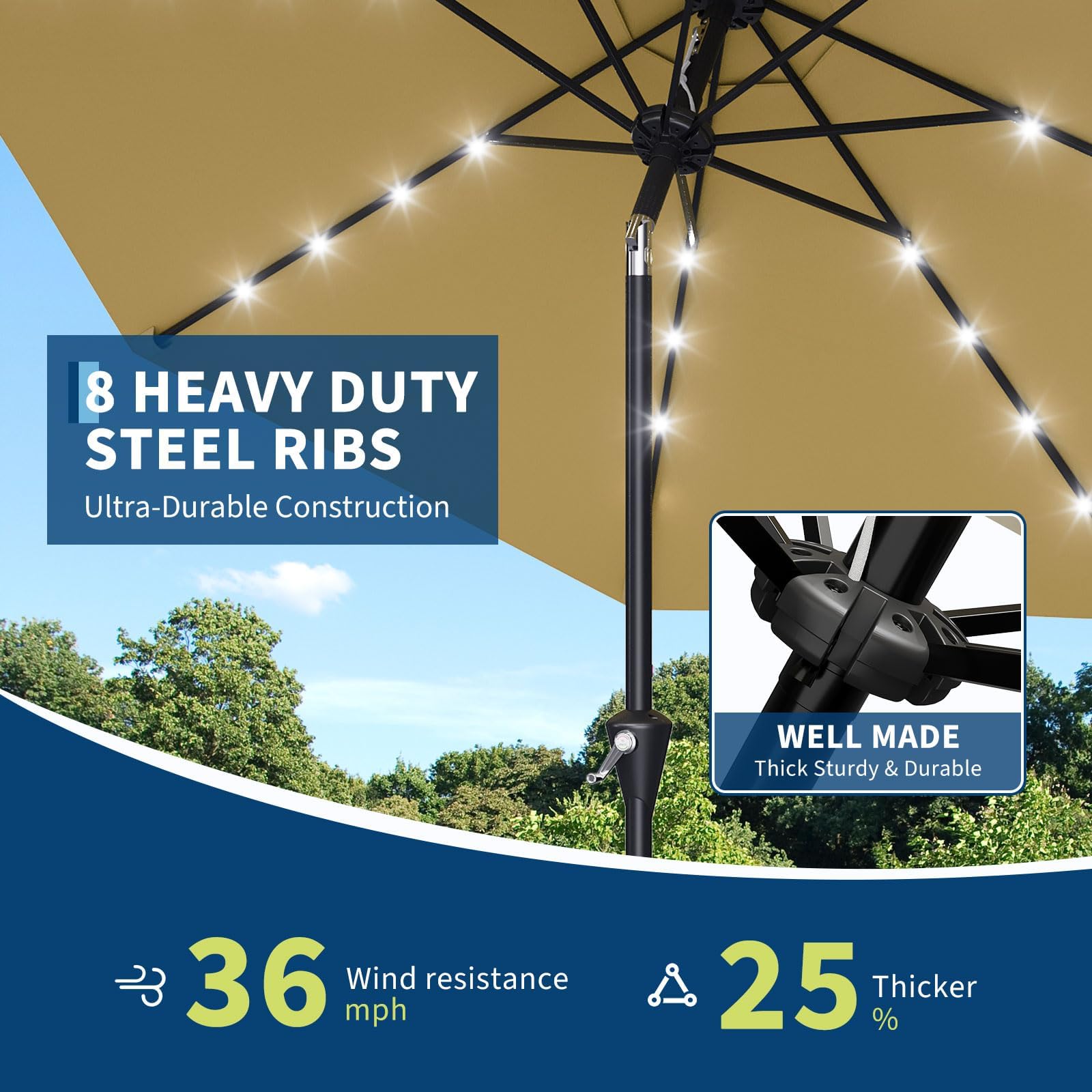 10フィートソーラー式パティオ傘、32個のLEDライト付き、 - Smart Garden Umbrella のレビューと価格