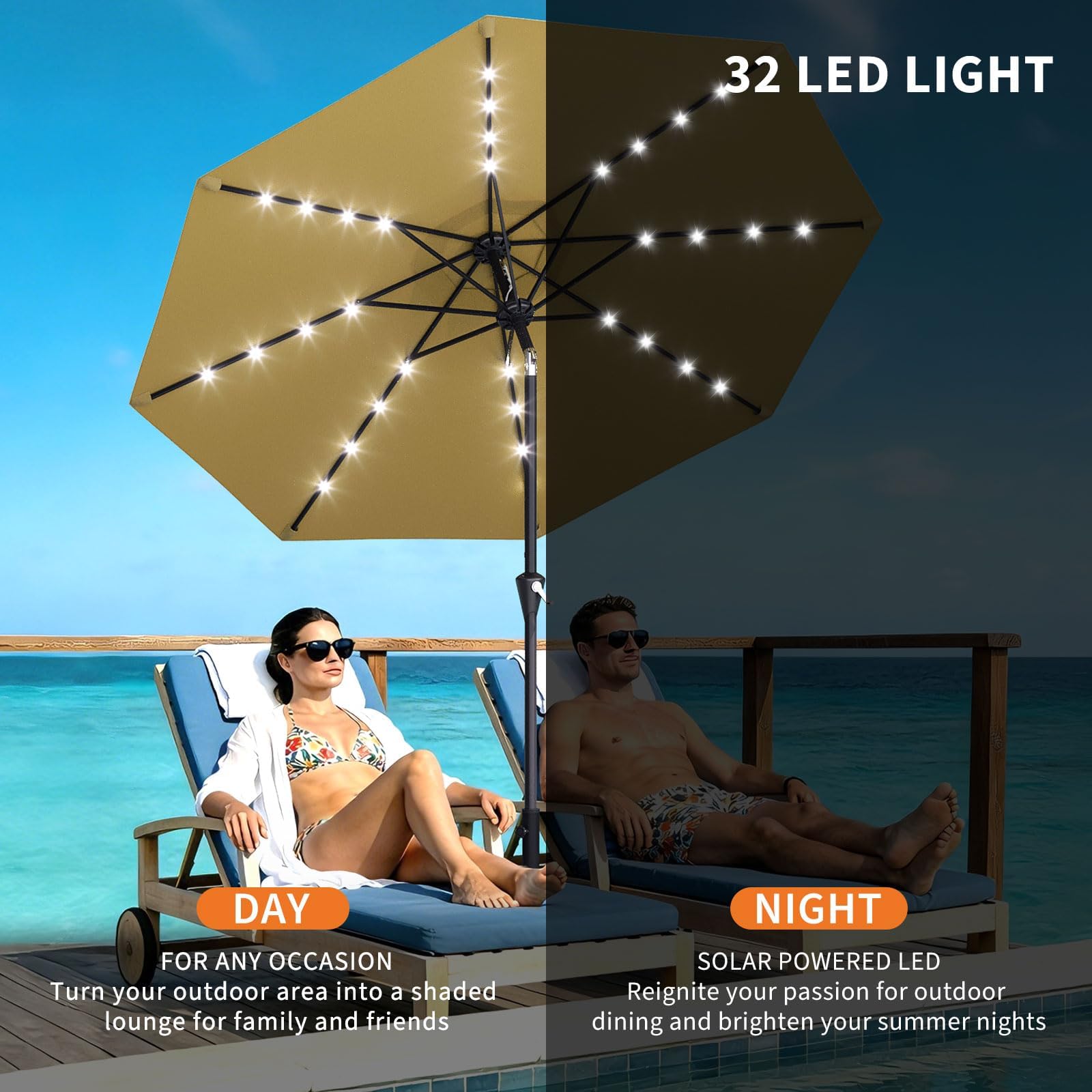 10フィートソーラー式パティオ傘、32個のLEDライト付き、 - Smart Garden Umbrella のレビューと価格