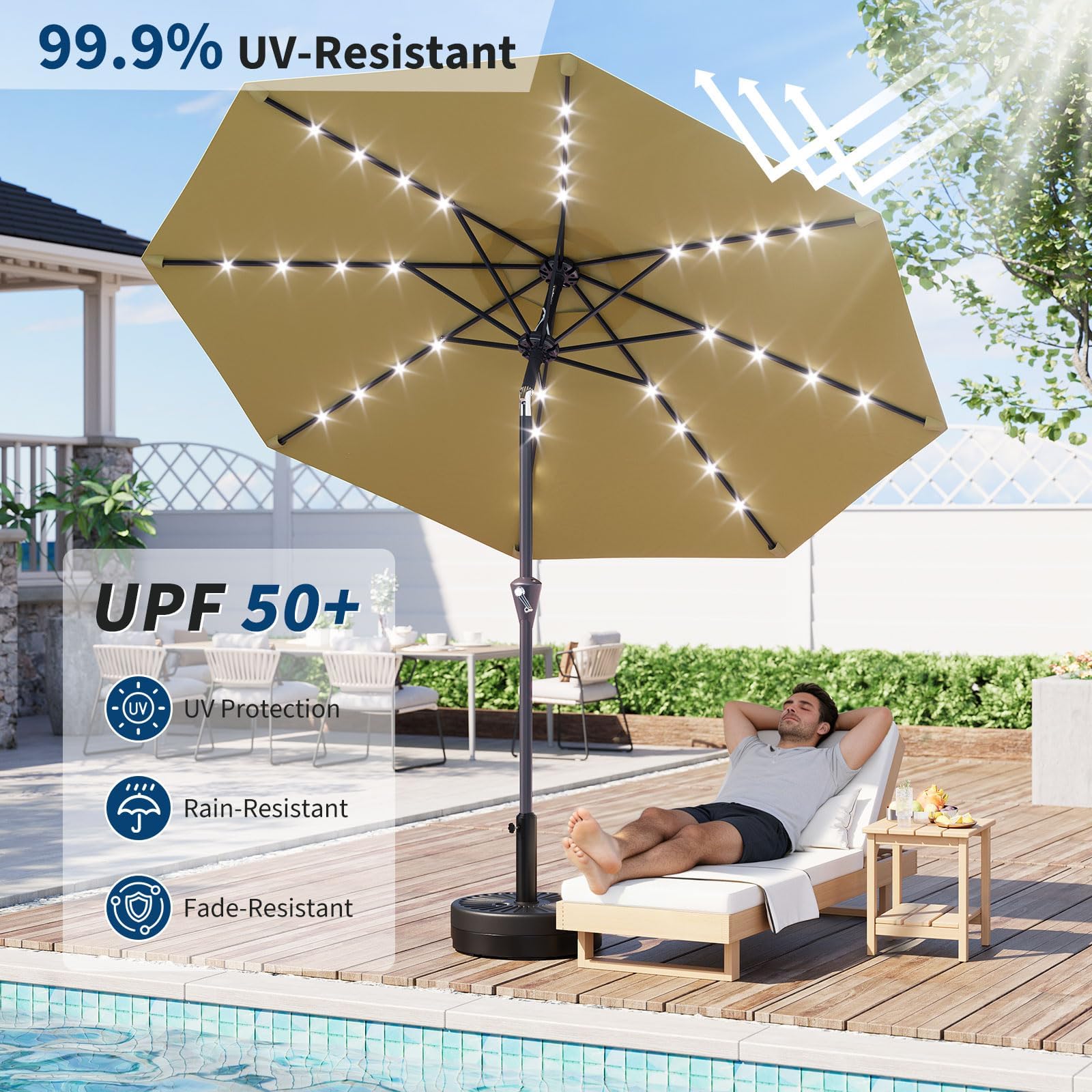 10フィートソーラー式パティオ傘、32個のLEDライト付き、 - Smart Garden Umbrella のレビューと価格