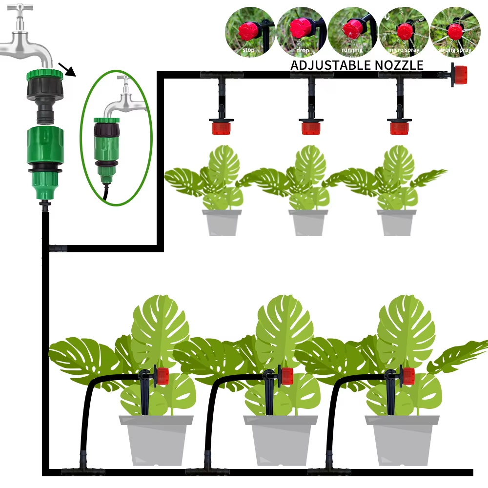 庭の点滴灌漑自動散水システムキット調整可能なノズルスプリンク - Smart Garden Project のレビューと価格