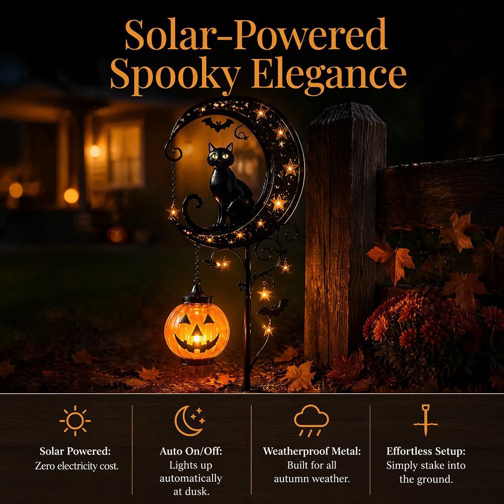 ソーラーハロウィン黒猫＆パンプキンムーンガーデンステークライ - Smart Garden Ornaments のレビューと価格